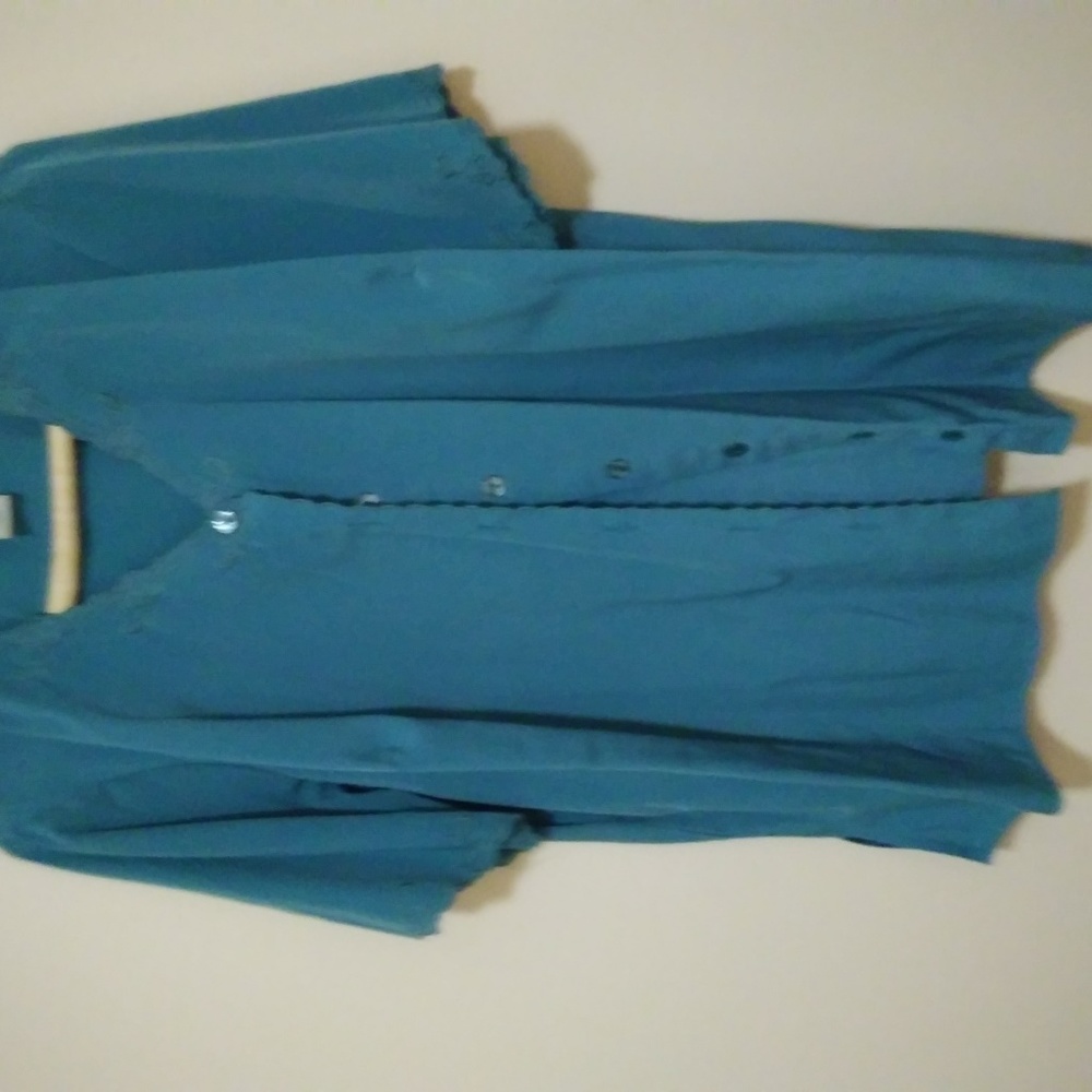Teal blue blouse, button up in Women